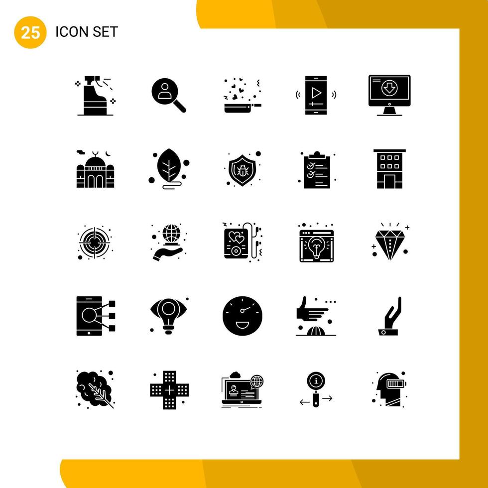 Pictogram Set of 25 Simple Solid Glyphs of video player app multimedia search movie screen romance Editable Vector Design Elements