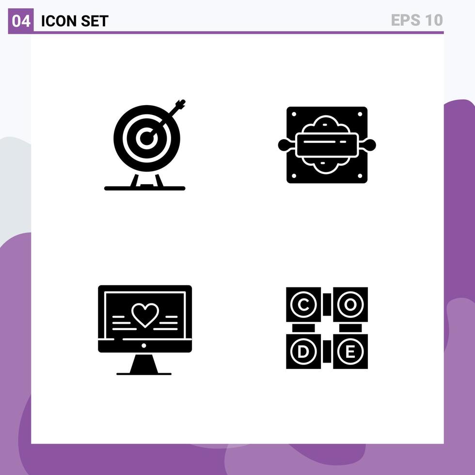 4 User Interface Solid Glyph Pack of modern Signs and Symbols of target computer arrow baking heart Editable Vector Design Elements