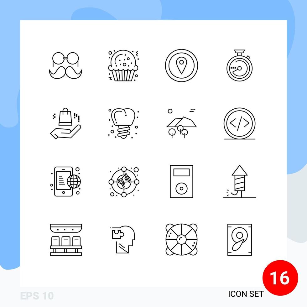 Group of 16 Outlines Signs and Symbols for bag location gps navigation browse Editable Vector Design Elements