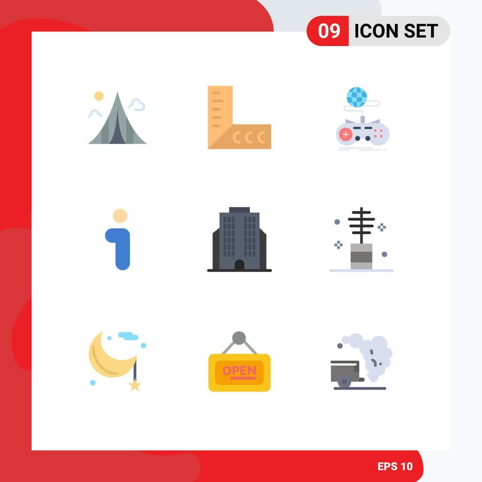 Pack of 9 Modern Flat Colors Signs and Symbols for Web Print Media such as building information game info online Editable Vector Design Elements