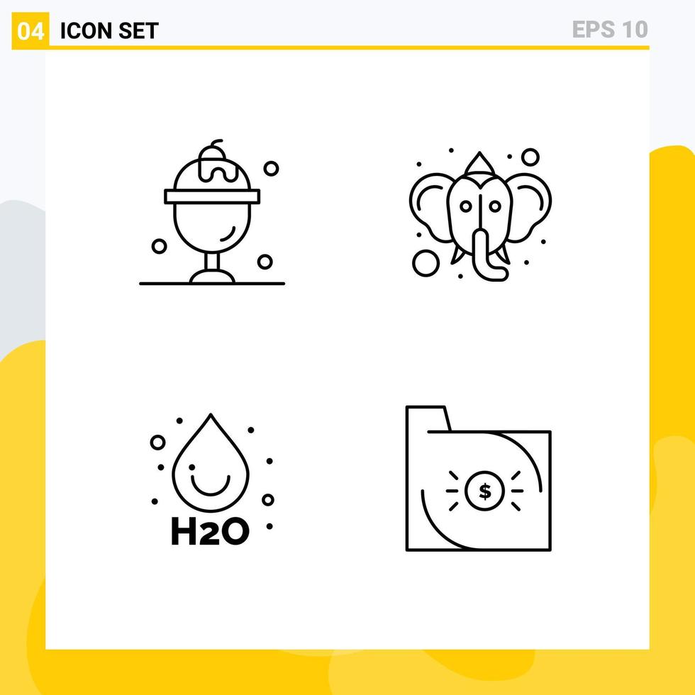 Line Pack of 4 Universal Symbols of food ho sweet hindu bank Editable Vector Design Elements