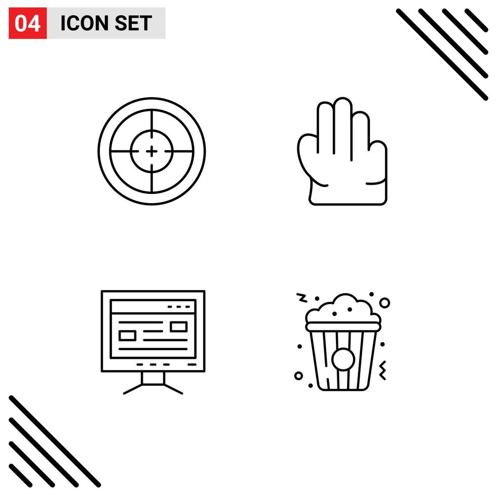 4 Line concept for Websites Mobile and Apps army study soldier hand popcorn Editable Vector Design Elements