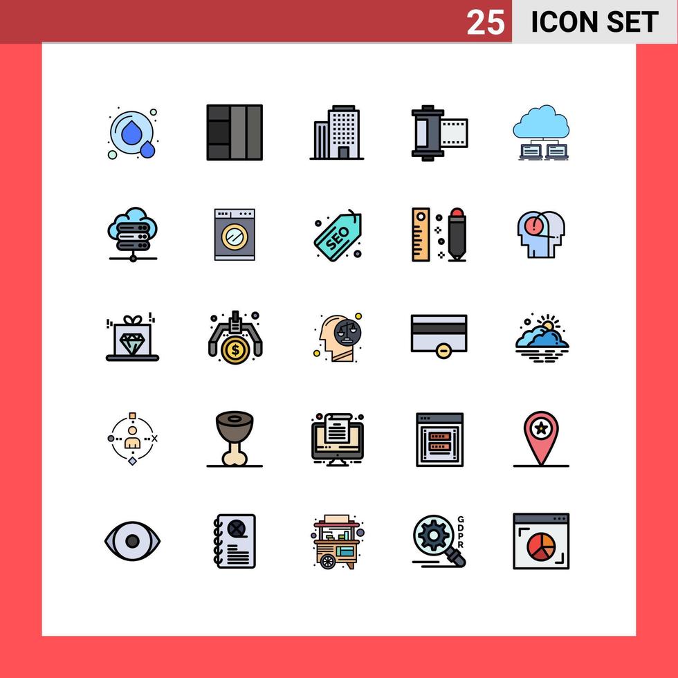 25 Filled line Flat Color concept for Websites Mobile and Apps database internet camera server cloud Editable Vector Design Elements