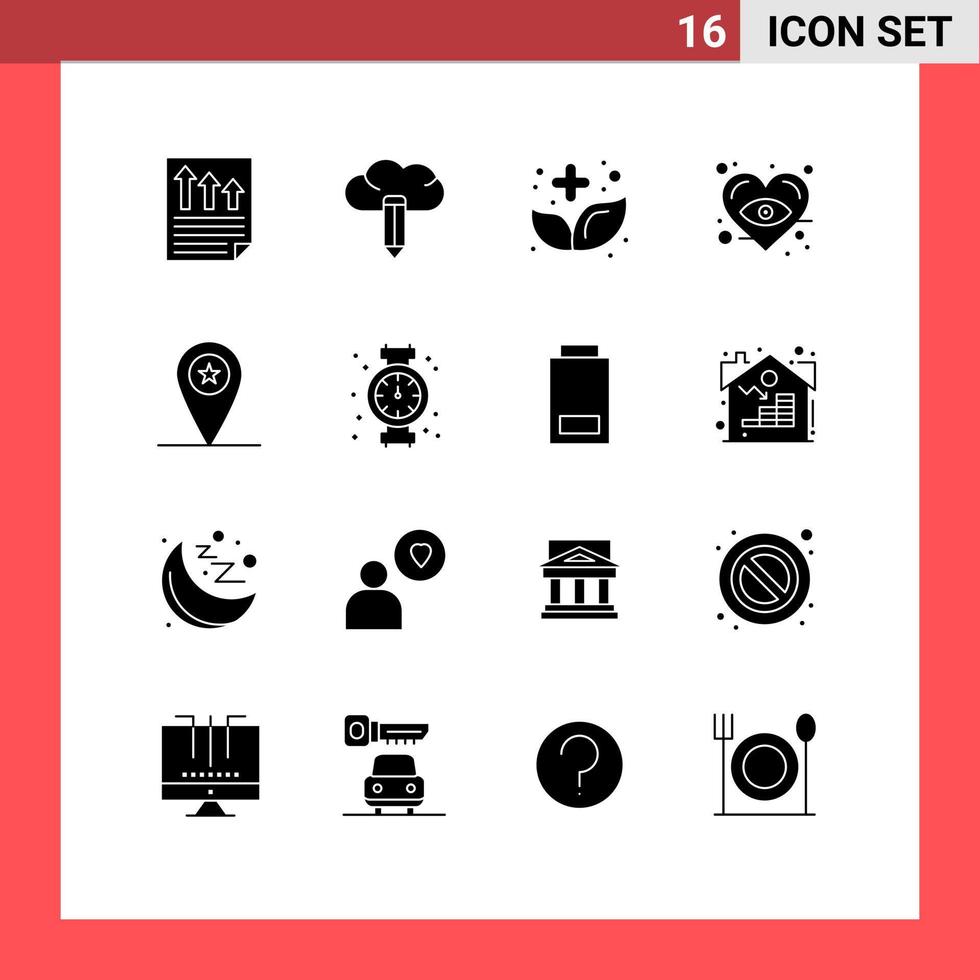 16 User Interface Solid Glyph Pack of modern Signs and Symbols of military love alternative heart medicine Editable Vector Design Elements