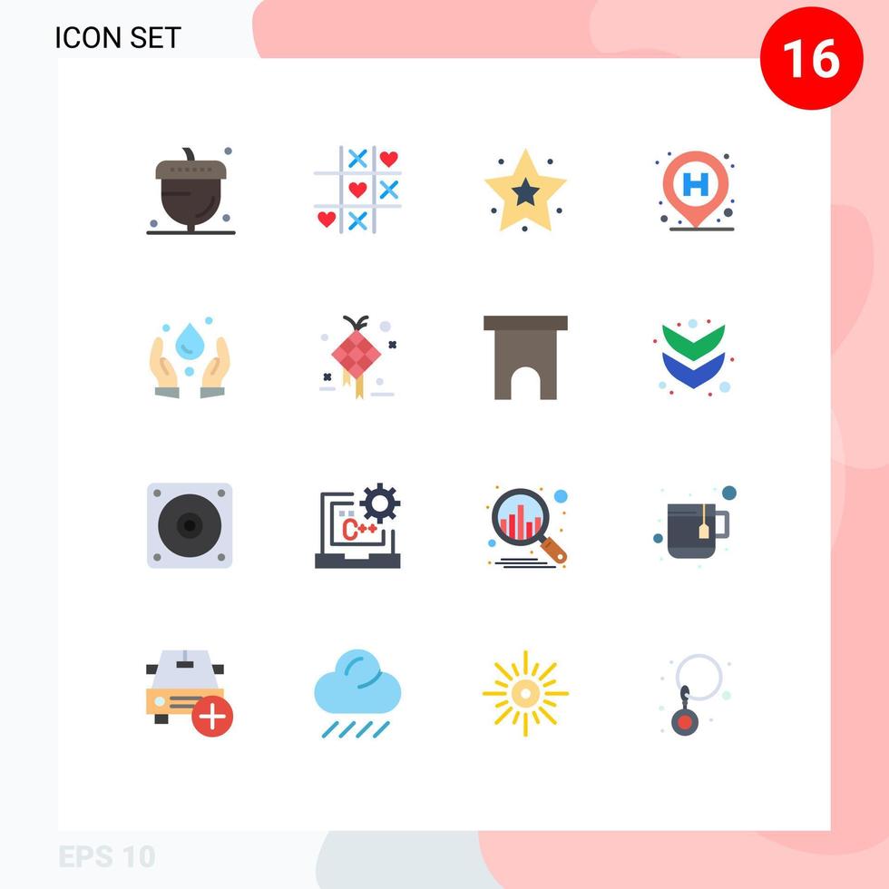 conjunto de 16 iconos de interfaz de usuario modernos símbolos signos para el medio ambiente signo san valentín pin hospital paquete editable de elementos de diseño de vectores creativos