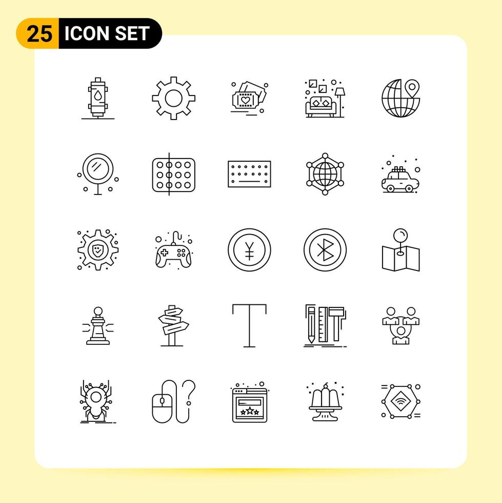 conjunto de 25 iconos de interfaz de usuario modernos símbolos signos para ubicación sofá equipo lámpara boda elementos de diseño vectorial editables vector