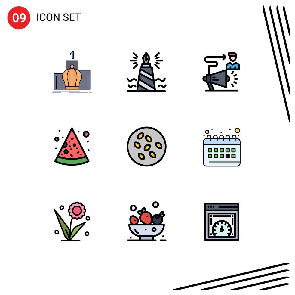 Editable Vector Line Pack of 9 Simple Filledline Flat Colors of pizza fast food nib megaphone user Editable Vector Design Elements