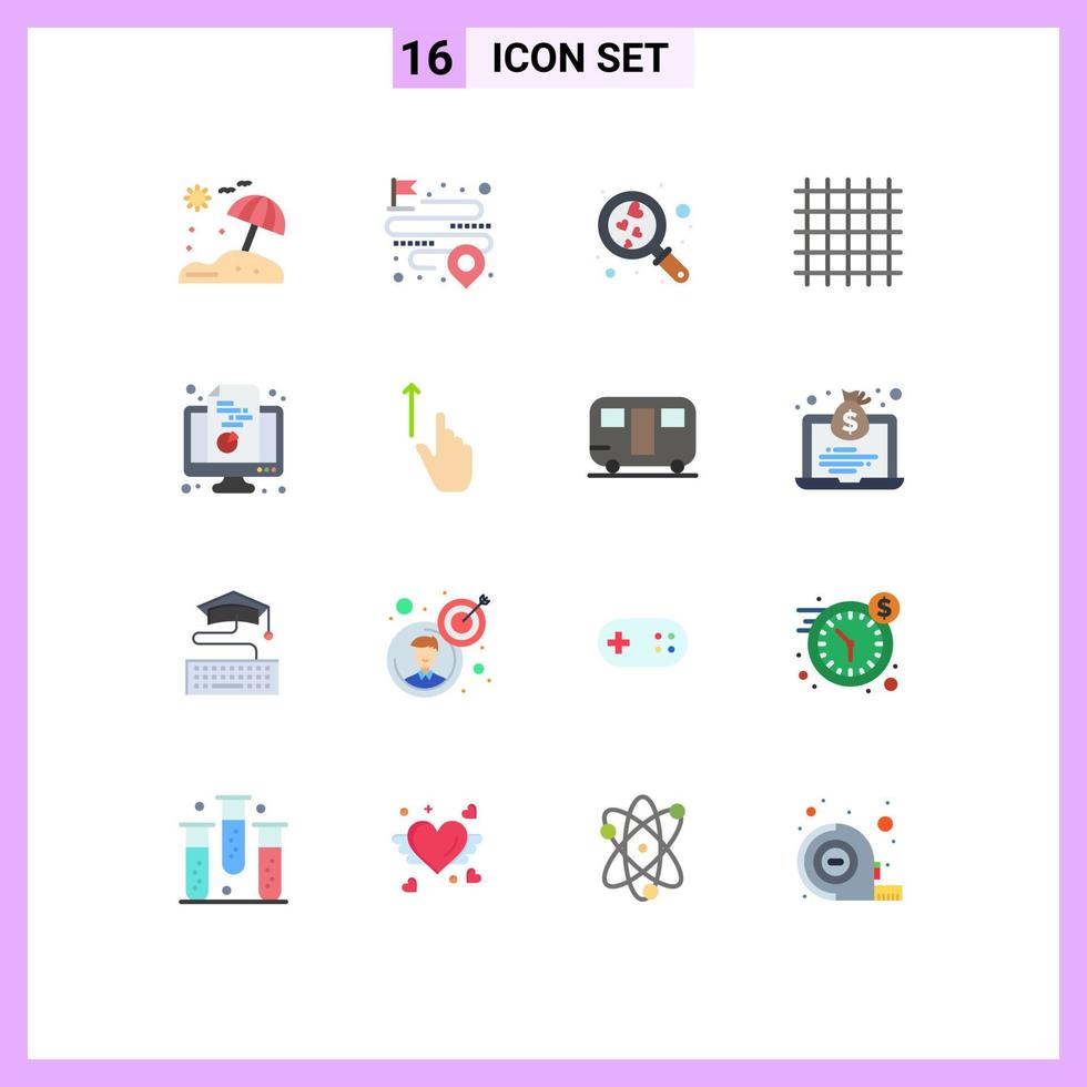 16 Universal Flat Color Signs Symbols of monitor chart love streamline layout Editable Pack of Creative Vector Design Elements