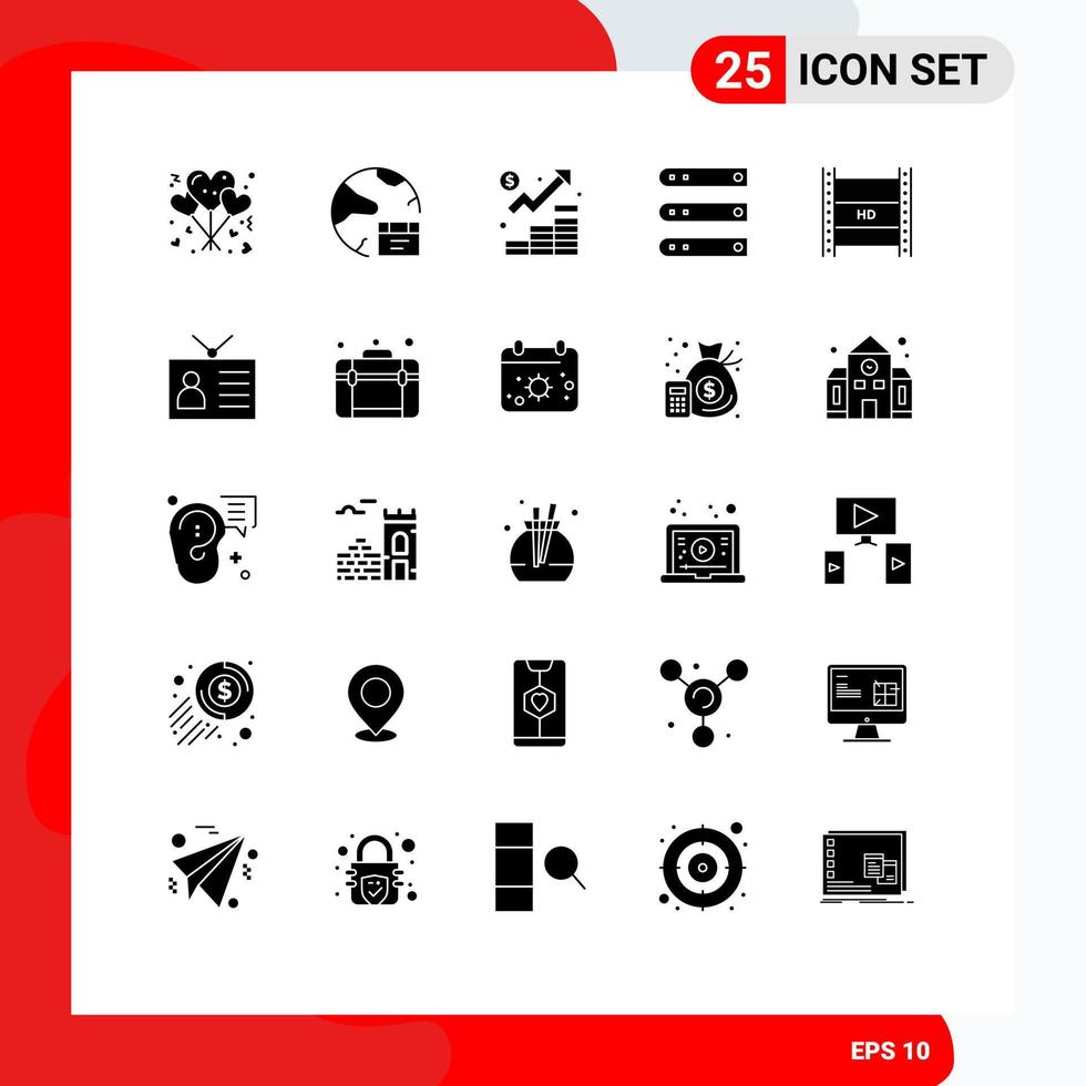 25 Universal Solid Glyph Signs Symbols of network files internet database management Editable Vector Design Elements