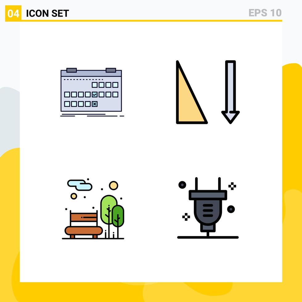Pack of 4 creative Filledline Flat Colors of calendar city park release sort public Editable Vector Design Elements