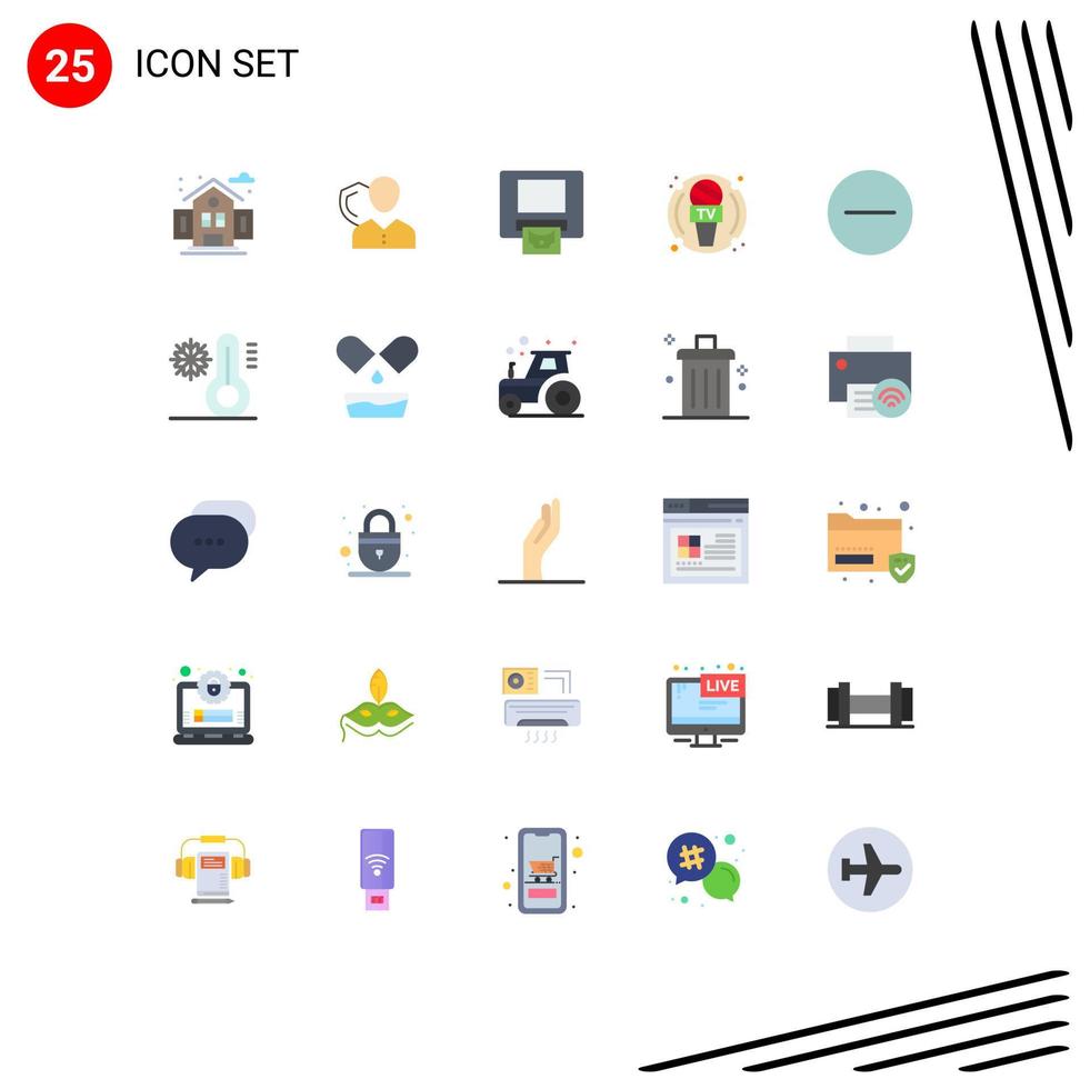 Pack of 25 Modern Flat Colors Signs and Symbols for Web Print Media such as circle microphone protection journalist money Editable Vector Design Elements