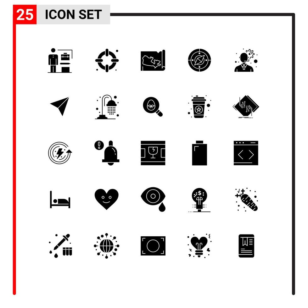 conjunto moderno de 25 pictogramas de glifos sólidos de instagram gear world servicio al cliente brújula elementos de diseño vectorial editables vector