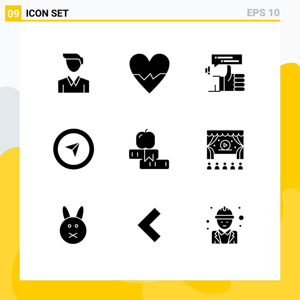 Modern Set of 9 Solid Glyphs and symbols such as school education hand pointer cursor Editable Vector Design Elements