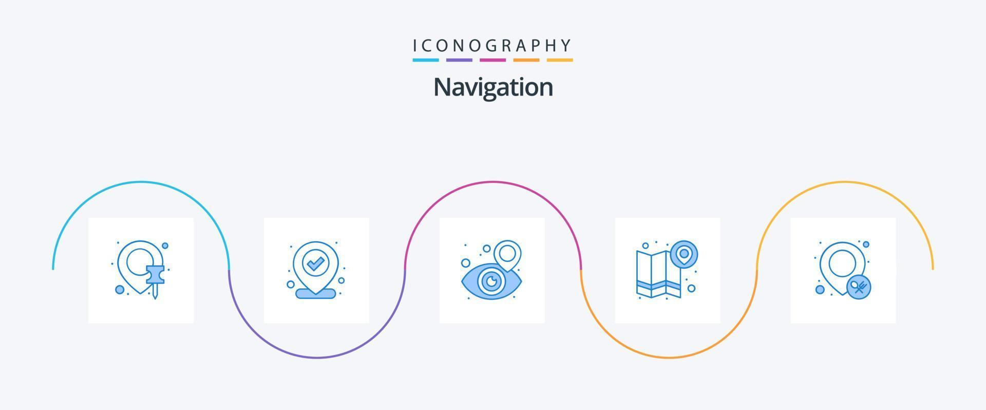 paquete de iconos de navegación azul 5 que incluye ubicación. navegación. ojo. dirección. mapa vector