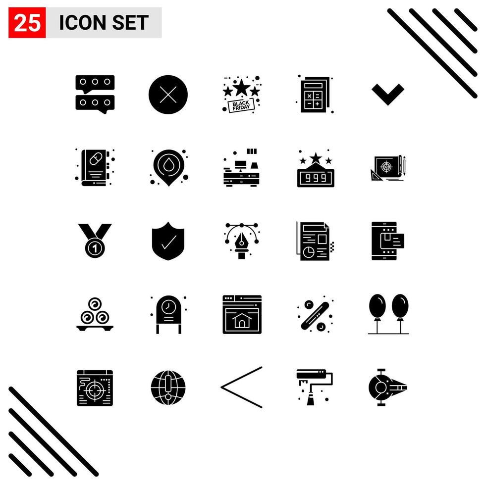 Stock Vector Icon Pack of 25 Line Signs and Symbols for book down percentage arrow calculator Editable Vector Design Elements