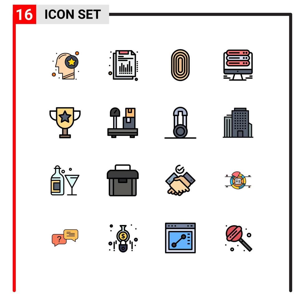 Group of 16 Flat Color Filled Lines Signs and Symbols for web server report monitor ornamental Editable Creative Vector Design Elements