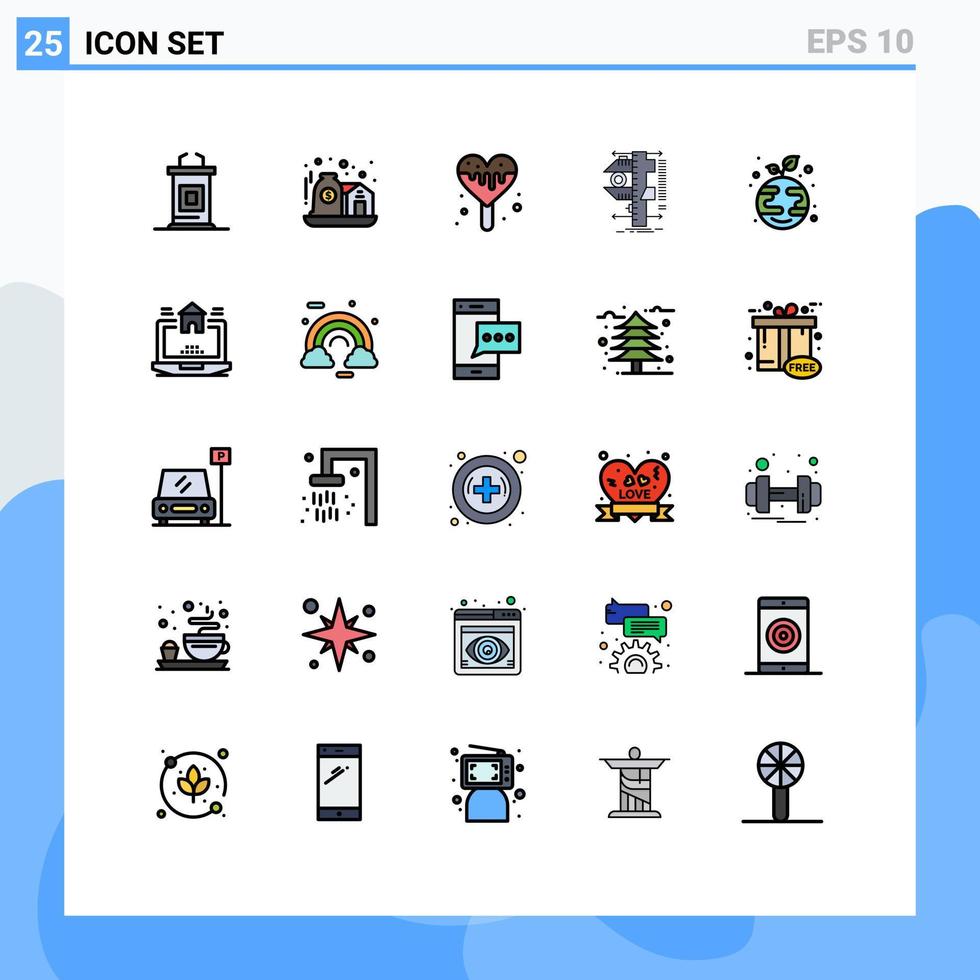 Set of 25 Modern UI Icons Symbols Signs for growth measurement ice cream physics caliper Editable Vector Design Elements