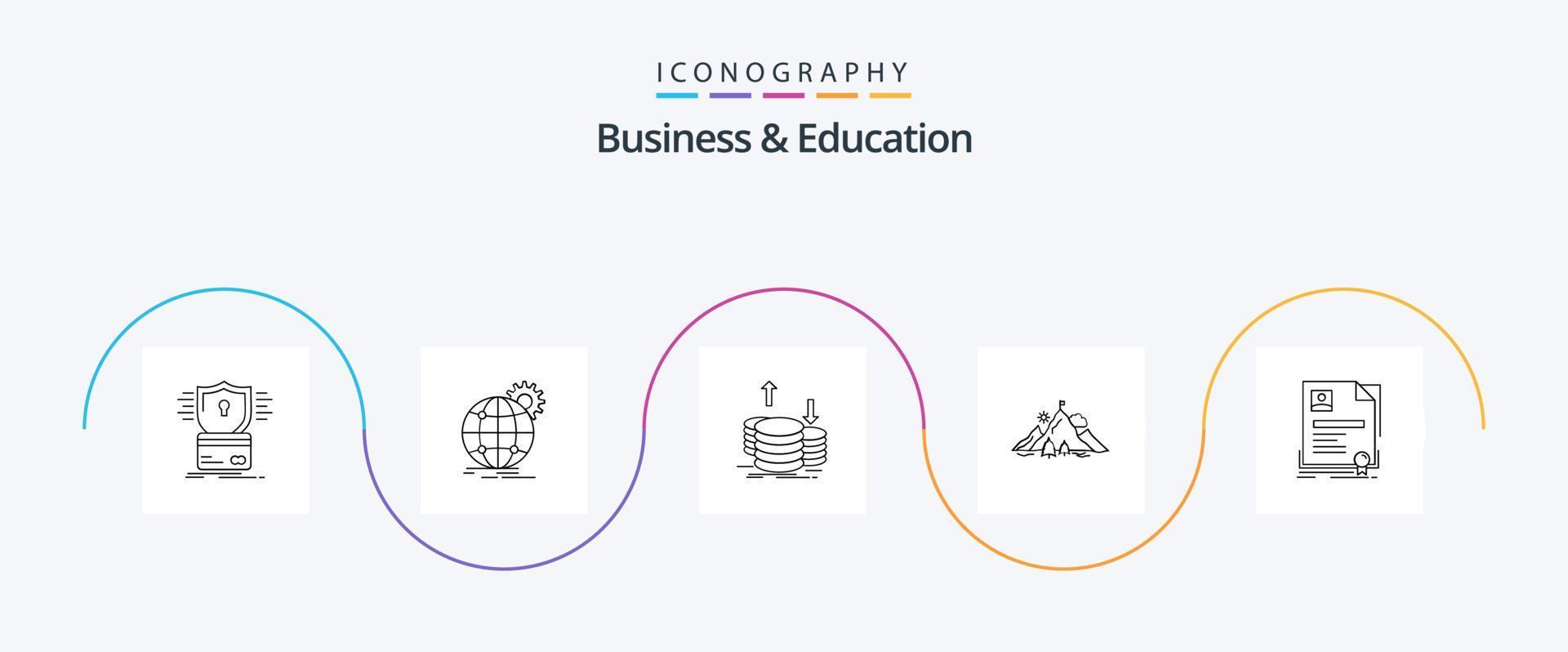 paquete de iconos de la línea 5 de negocios y educación que incluye la misión. logro. en todo el mundo. ingreso. capital vector