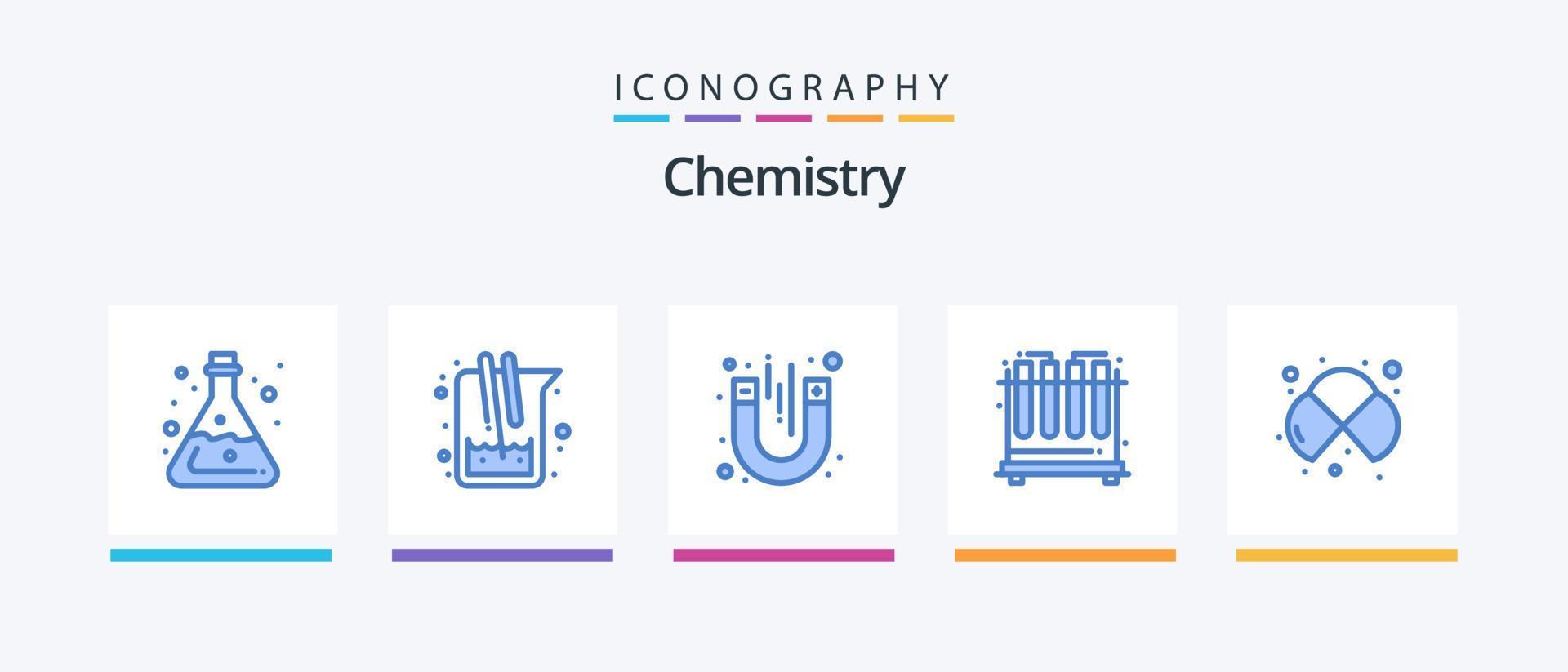 Chemistry Blue 5 Icon Pack Including atoms. test. study. chemistry. test. Creative Icons Design vector