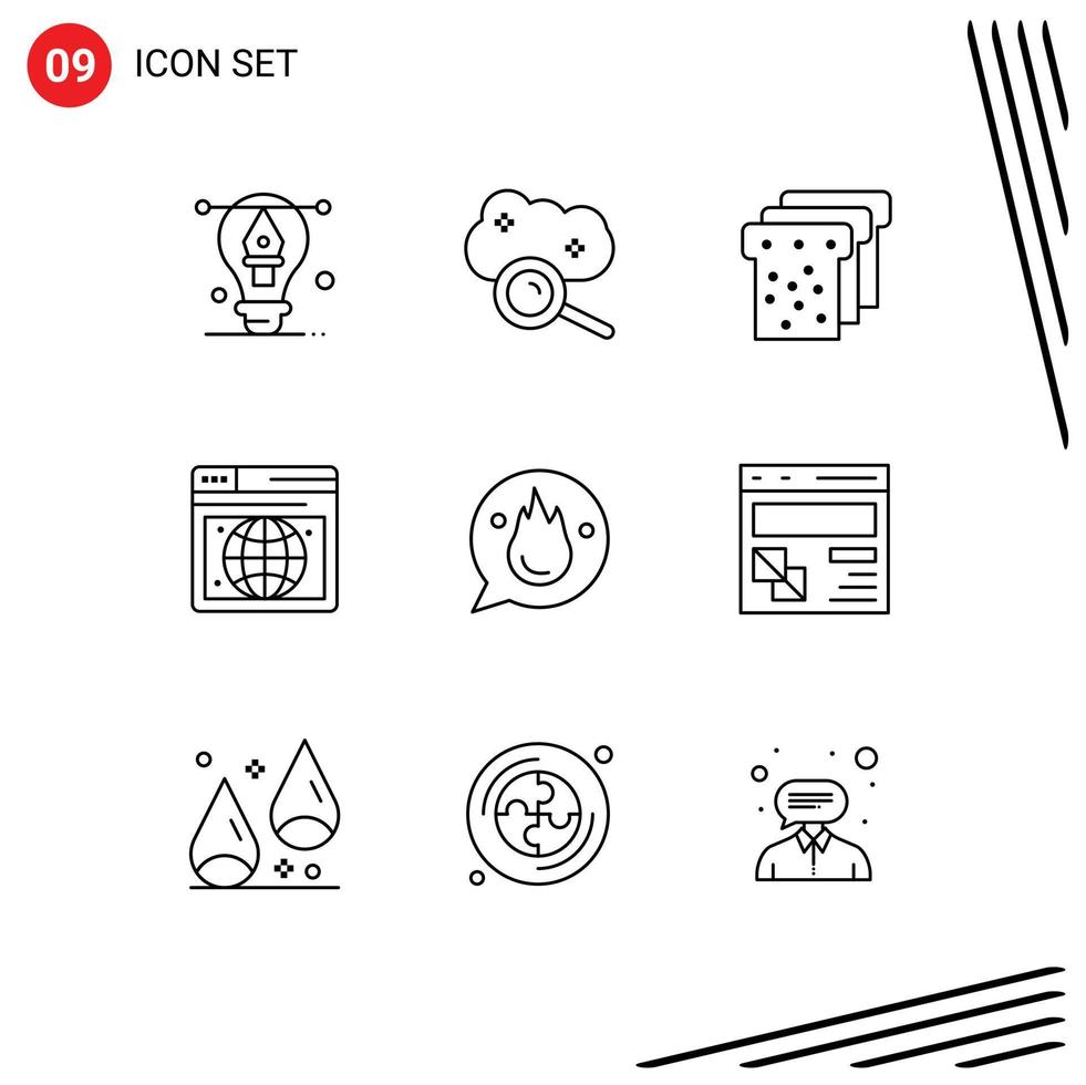 Stock Vector Icon Pack of 9 Line Signs and Symbols for education chat internet cloud webpage seo Editable Vector Design Elements
