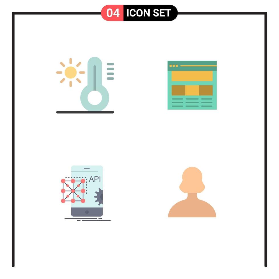 Group of 4 Modern Flat Icons Set for climate application website web development Editable Vector Design Elements