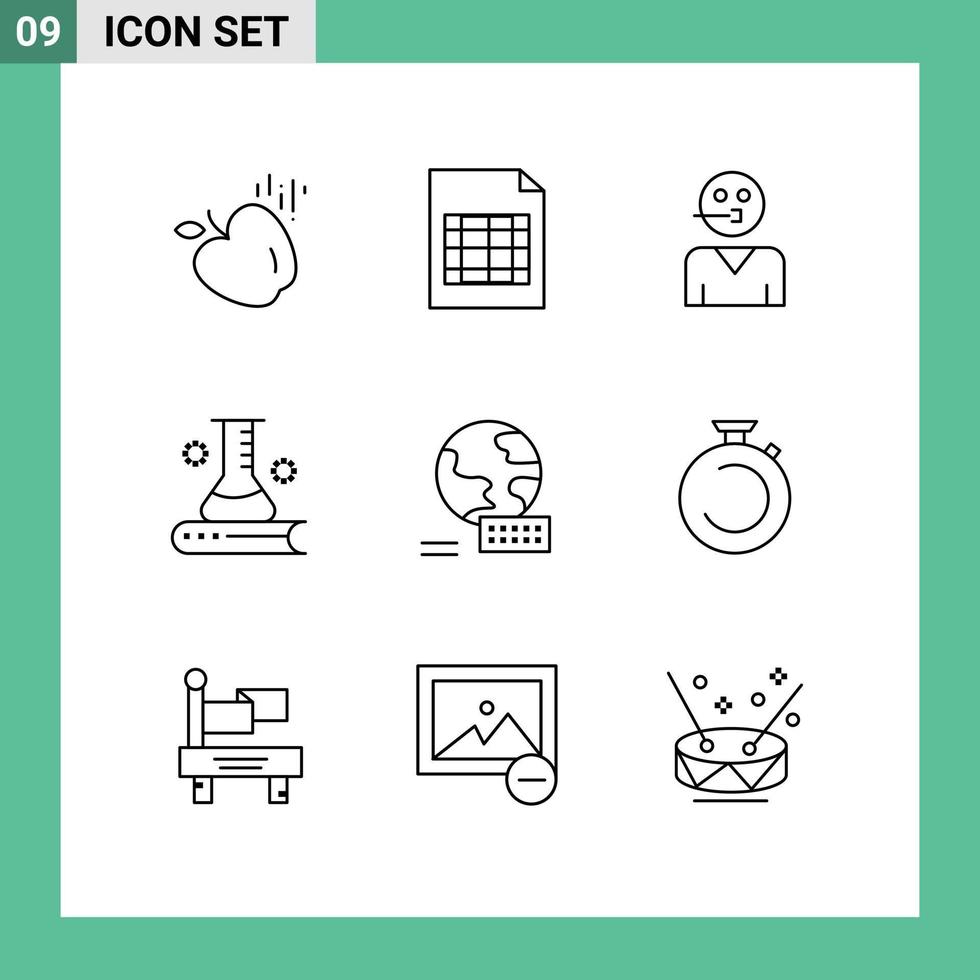 Editable Vector Line Pack of 9 Simple Outlines of globe scientific service science knowledge science book Editable Vector Design Elements