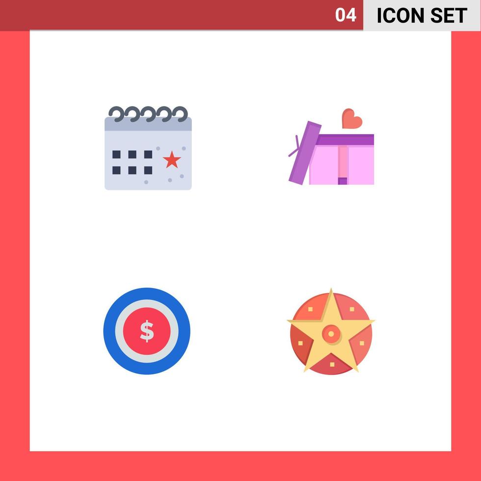 Set of 4 Commercial Flat Icons pack for calendar dollar night heart pentacle Editable Vector Design Elements