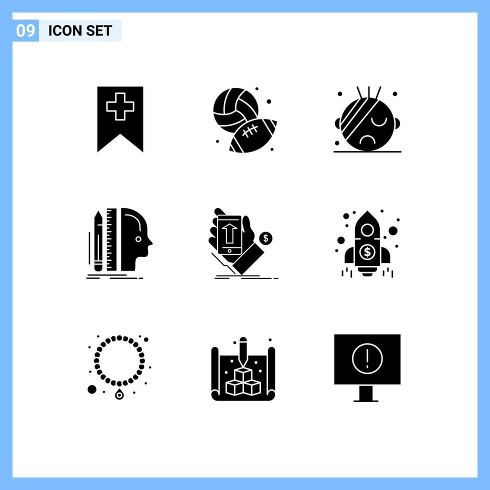 Pictogram Set of 9 Simple Solid Glyphs of shopping phone hospital thinking ruler Editable Vector Design Elements