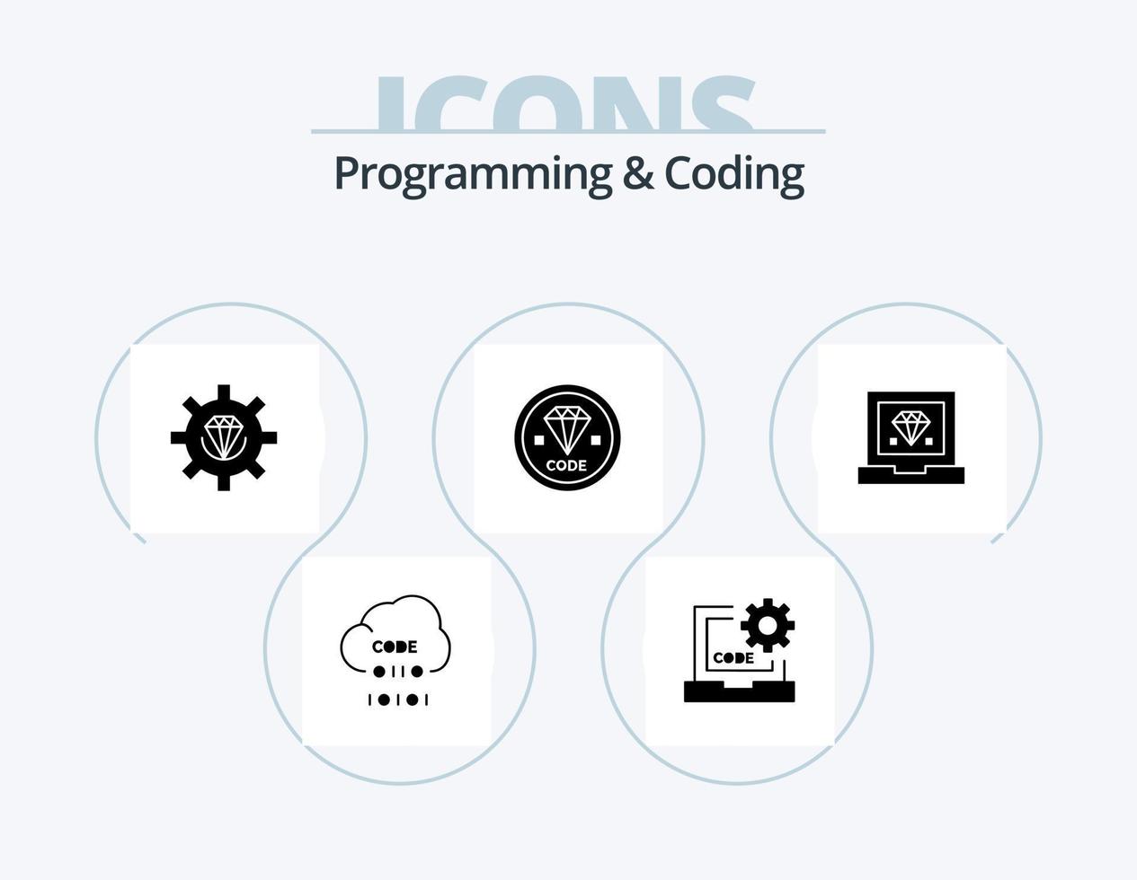 programación y codificación glyph icon pack 5 diseño de iconos. desarrollo. codificación. proceso. programación. desarrollar vector