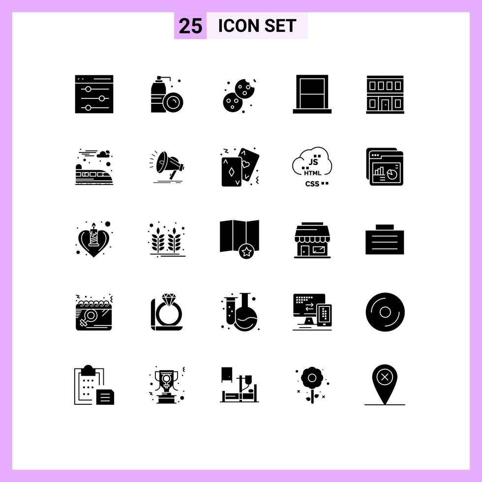 Group of 25 Solid Glyphs Signs and Symbols for construction home bake furniture appliances Editable Vector Design Elements