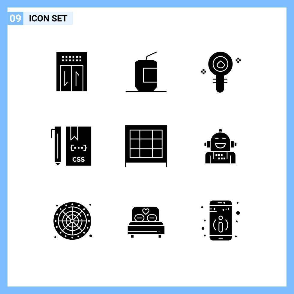 Modern Set of 9 Solid Glyphs Pictograph of development css biochemistry coding laboratory Editable Vector Design Elements