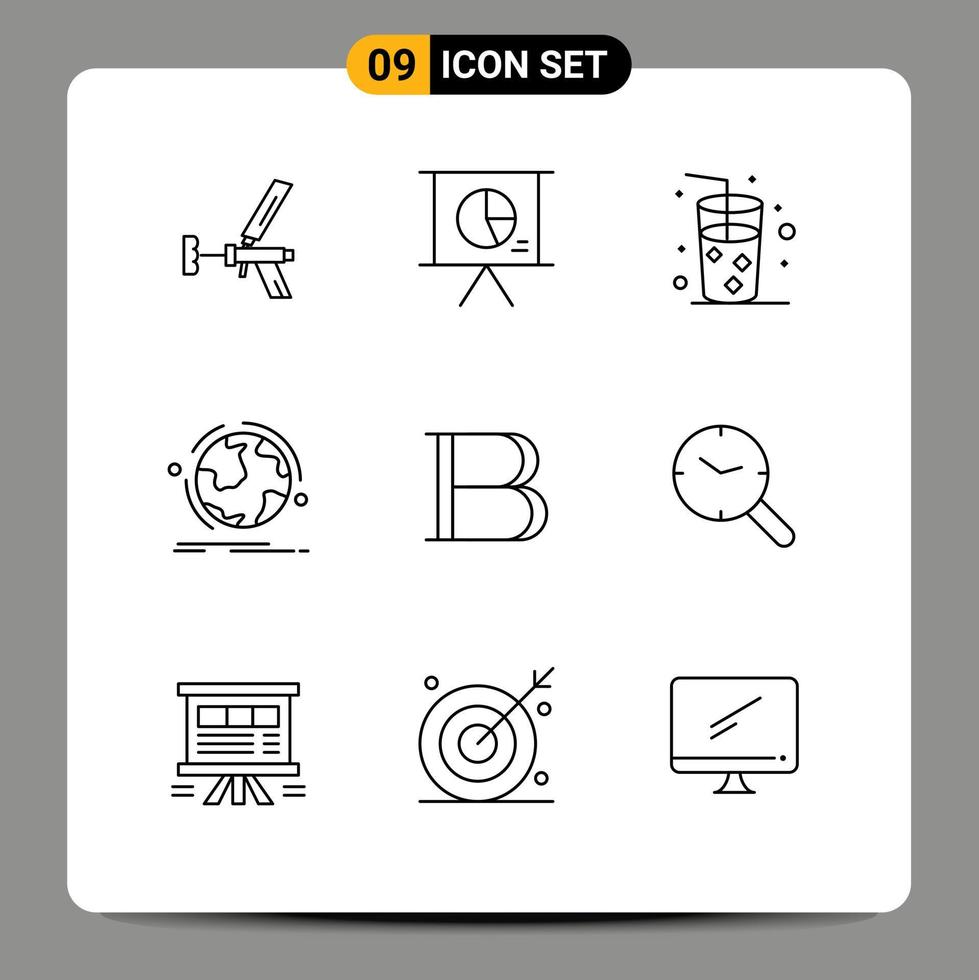 9 Universal Outlines Set for Web and Mobile Applications connection world marketing globe drink Editable Vector Design Elements