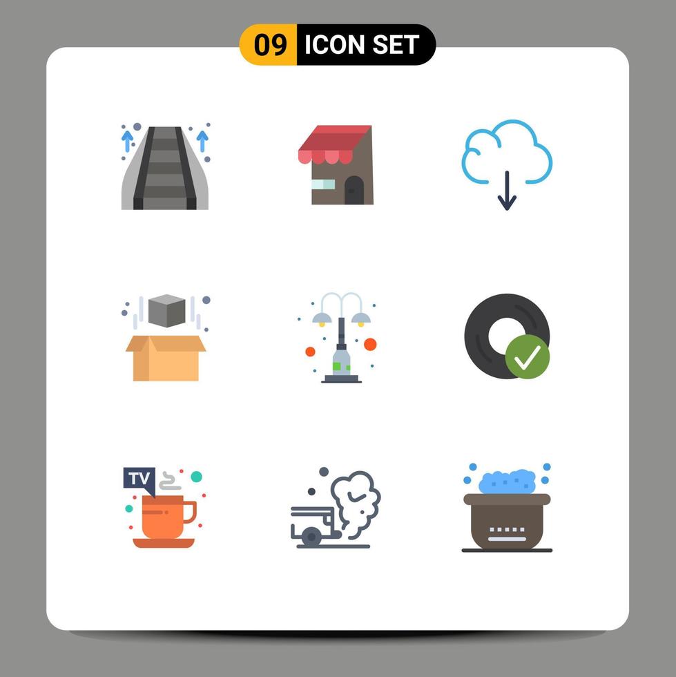 User Interface Pack of 9 Basic Flat Colors of park light cloud elements model Editable Vector Design Elements