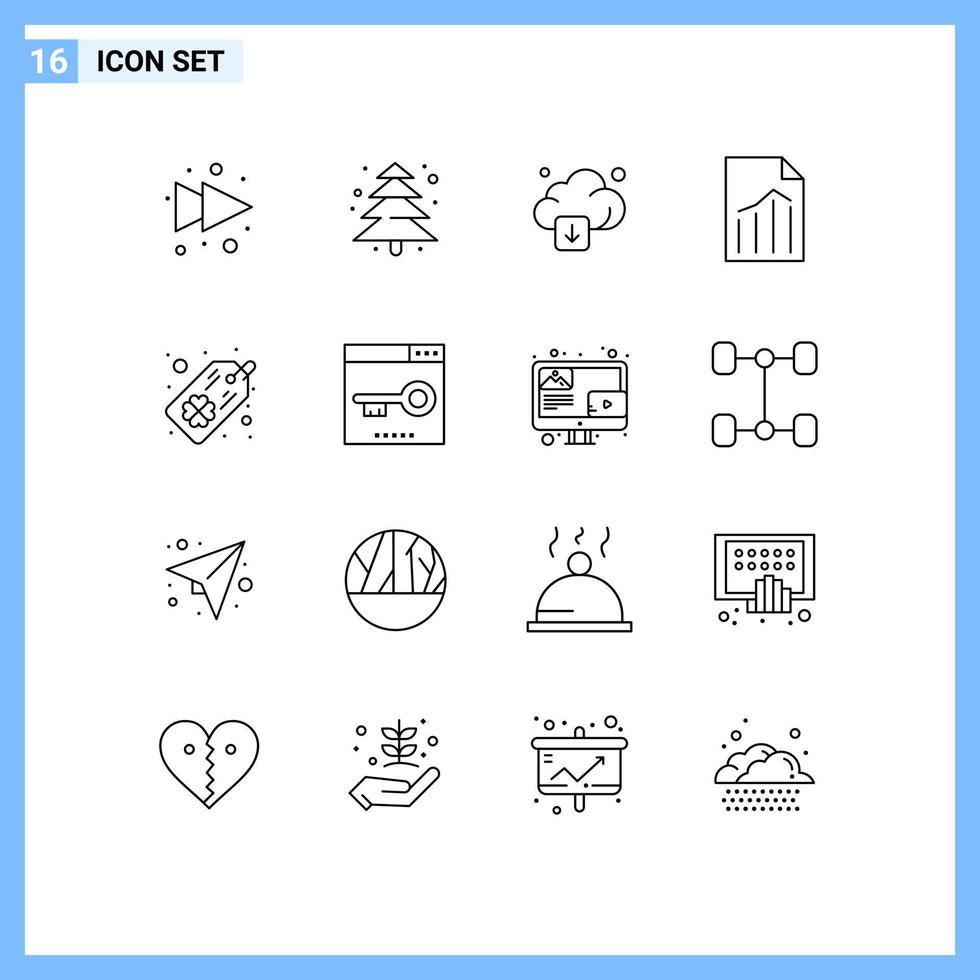 16 Universal Outline Signs Symbols of four leaf clover tag download sheet page Editable Vector Design Elements
