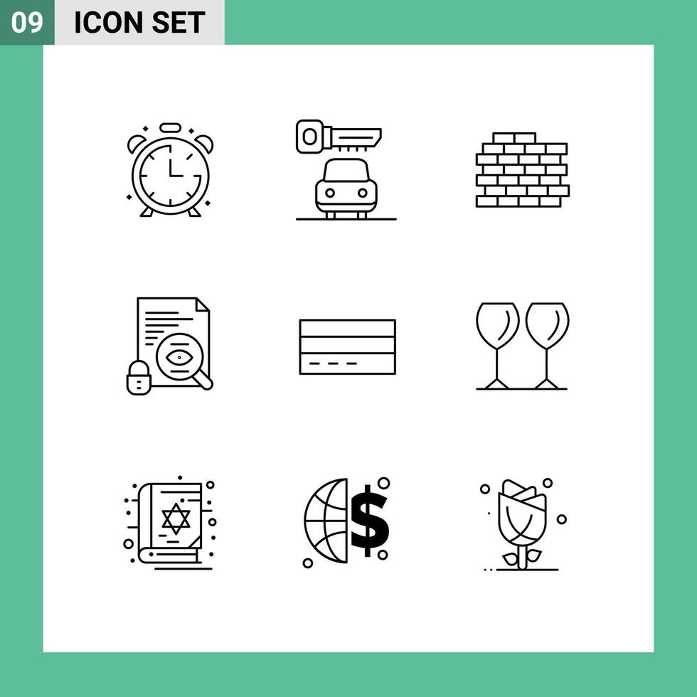Modern Set of 9 Outlines and symbols such as finance card brick business security Editable Vector Design Elements