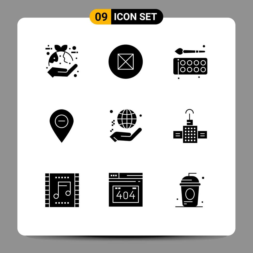 Pictogram Set of 9 Simple Solid Glyphs of pin map back to school location paint palette Editable Vector Design Elements