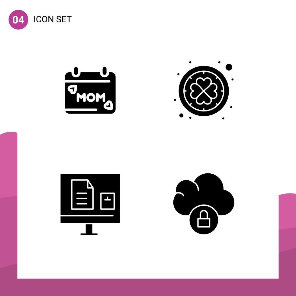 Pack of 4 creative Solid Glyphs of calendar education love patrick learning Editable Vector Design Elements