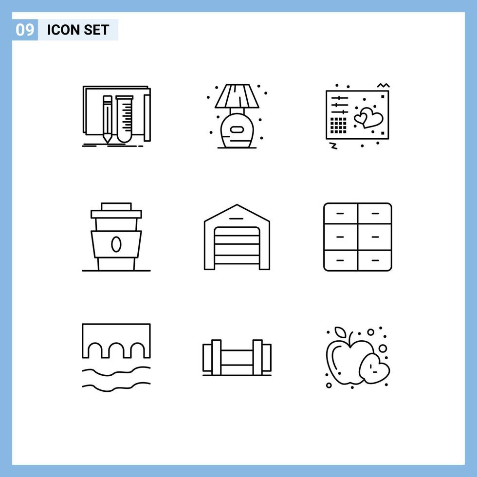 Set of 9 Vector Outlines on Grid for fast cup lump coffee midi Editable Vector Design Elements