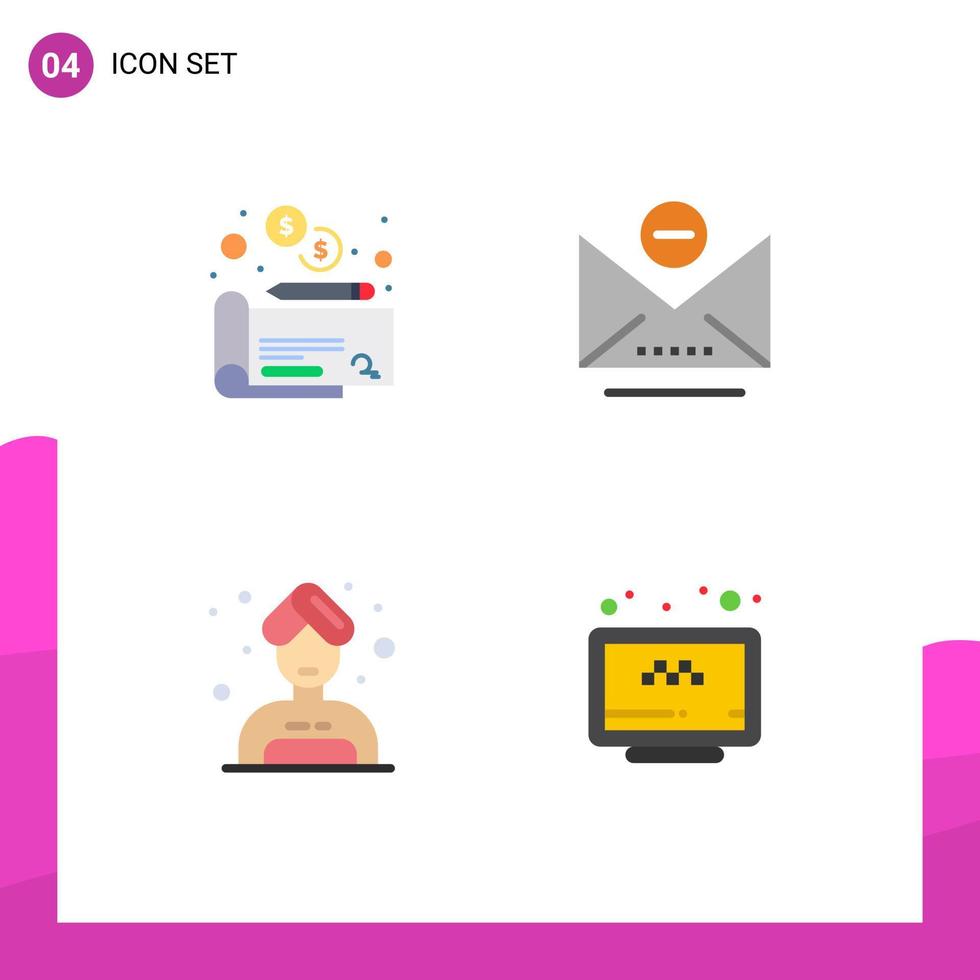 User Interface Pack of 4 Basic Flat Icons of cheaque online email woman taxi Editable Vector Design Elements