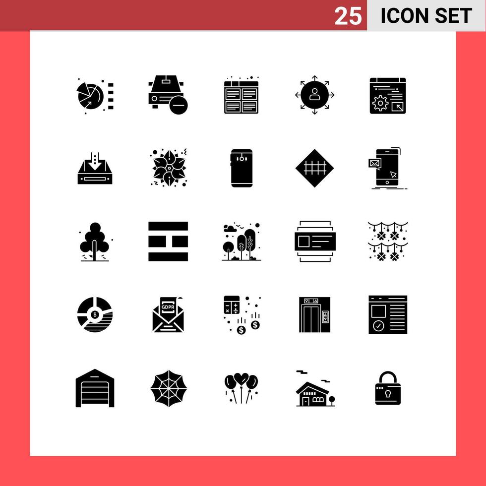 25 Universal Solid Glyphs Set for Web and Mobile Applications employee arrows vehicles direction process Editable Vector Design Elements