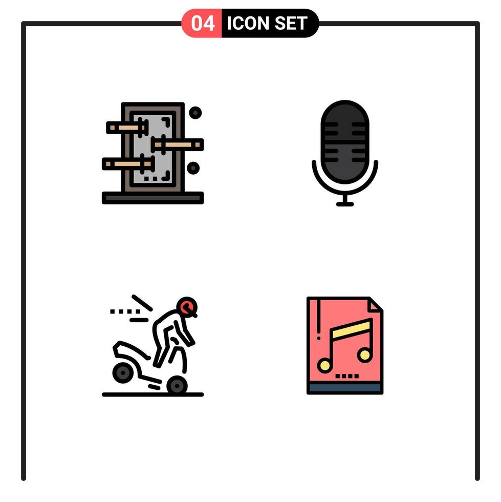 Set of 4 Modern UI Icons Symbols Signs for box motorbike show microphone audio Editable Vector Design Elements