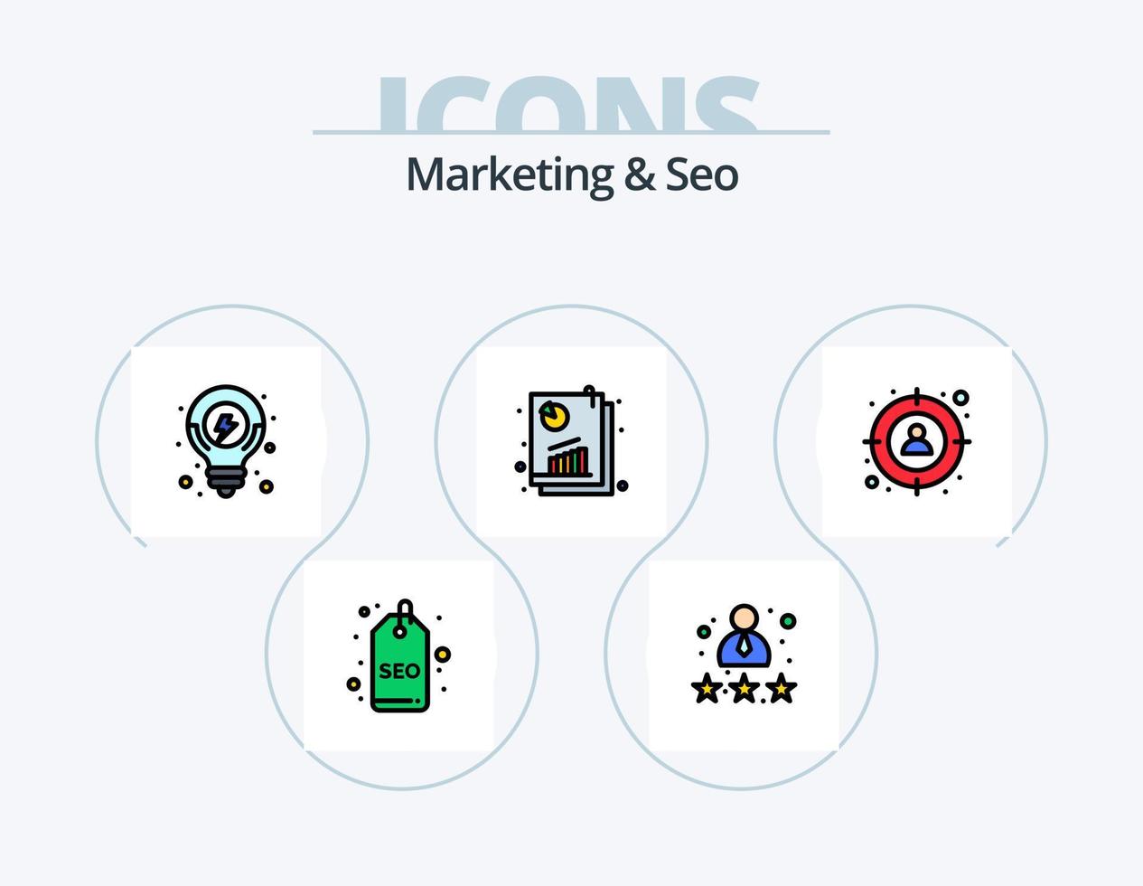 marketing y seo line pack de iconos llenos 5 diseño de iconos. . Gráfico circular. de primera calidad. analítica. html vector