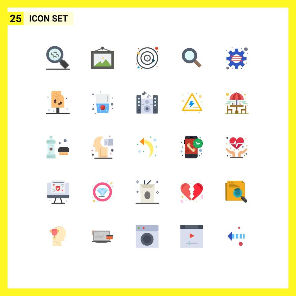 25 símbolos universales de signos de color plano de elementos de diseño de vector editables de zoom de negocio de órbita de empresa de inicio