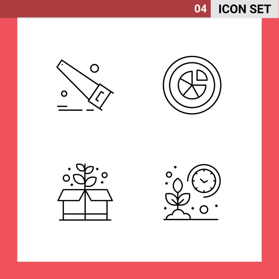 Set of 4 Commercial Filledline Flat Colors pack for saw green analytics pie farm Editable Vector Design Elements