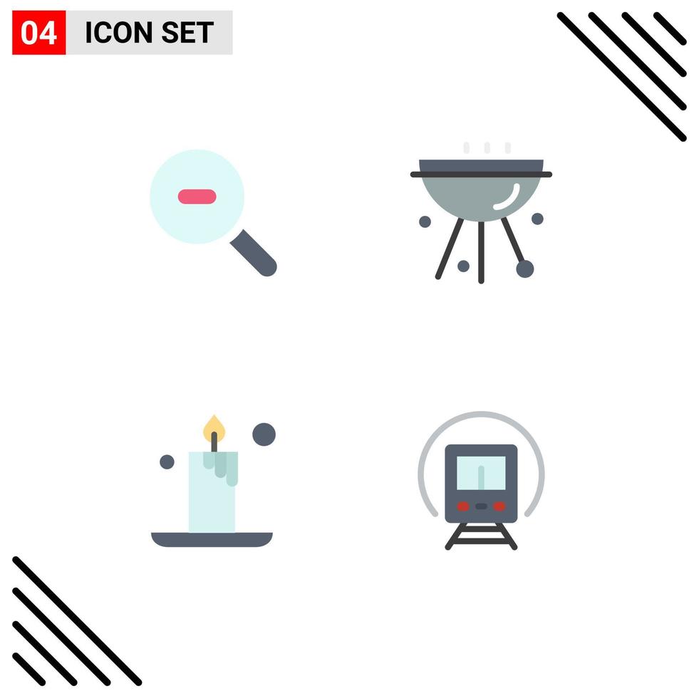 Group of 4 Modern Flat Icons Set for search fire barbecue food cortege Editable Vector Design Elements