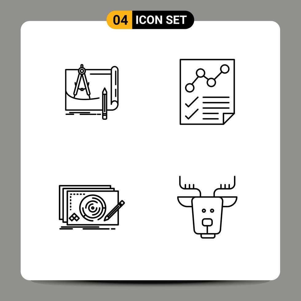 Set of 4 Modern UI Icons Symbols Signs for blueprint page construction analytics level Editable Vector Design Elements