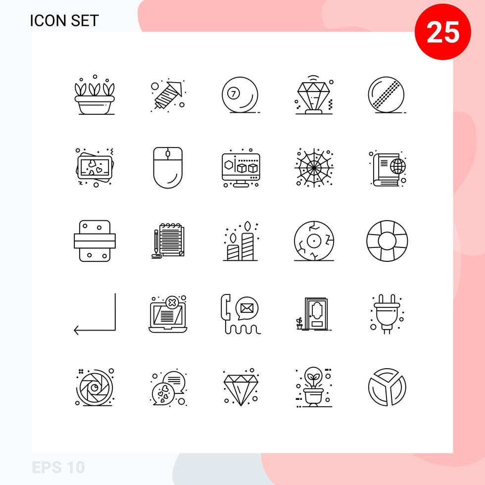 Set of 25 Modern UI Icons Symbols Signs for bowler ball snooker membership business Editable Vector Design Elements