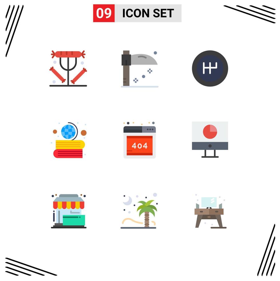 Group of 9 Flat Colors Signs and Symbols for computer error gearshift browser geography Editable Vector Design Elements