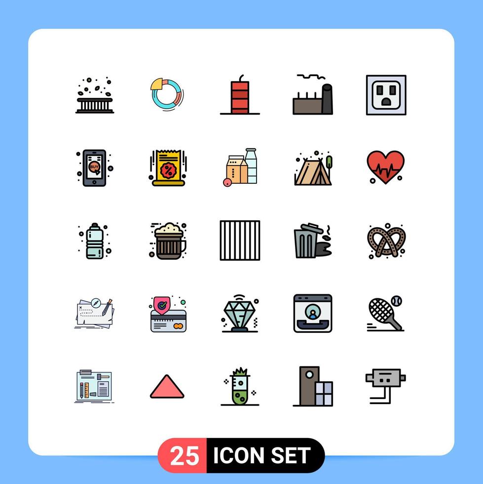 25 Thematic Vector Filled line Flat Colors and Editable Symbols of industrial plant boiling plant chart boiler military bomb Editable Vector Design Elements
