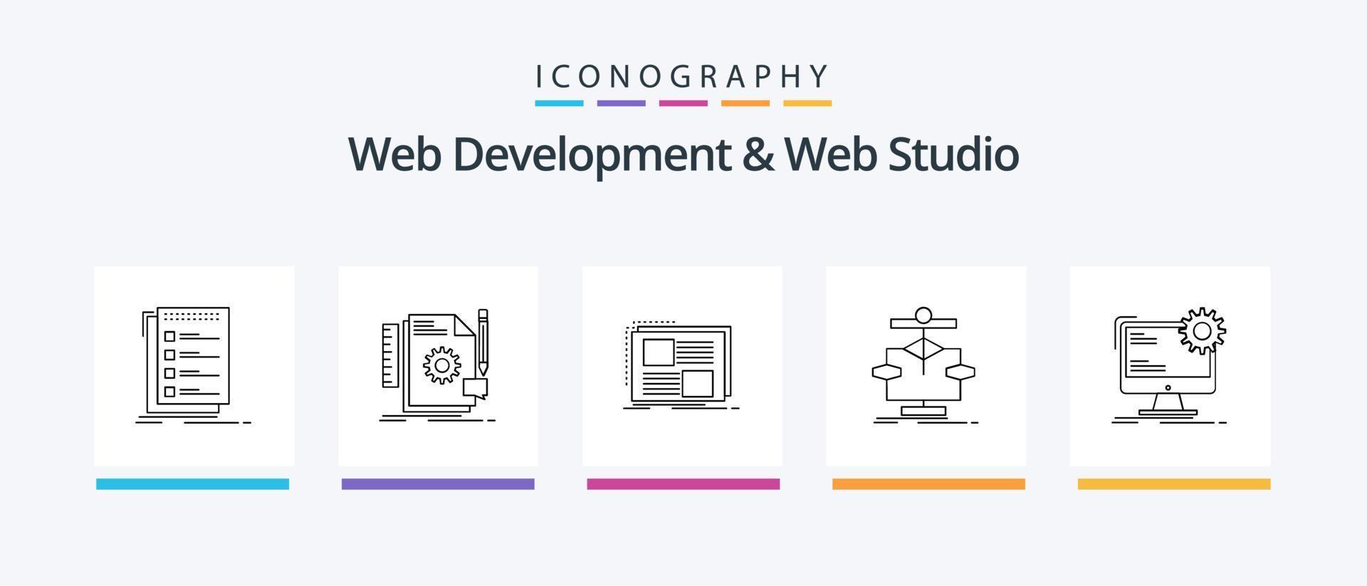 Web Development And Web Studio Line 5 Icon Pack Including flask. analysis. site. ui. interface. Creative Icons Design vector